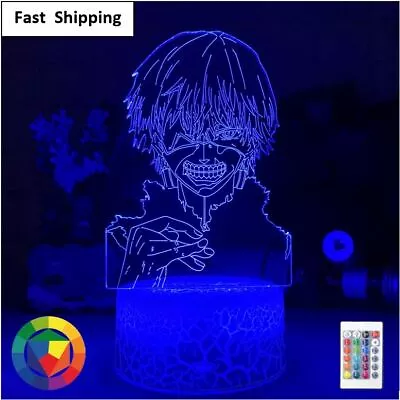 Buy Anime Tokyo Ghoul Ken Kaneki Figure 3D LED Acrylic Lamp 16 Color Merch Decor Toy • 33.07£