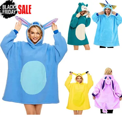 Buy Character Oversized Hoodie Blanket Fleece Pikachu, Pokemon, Stitch, Sonic Uk New • 24.67£