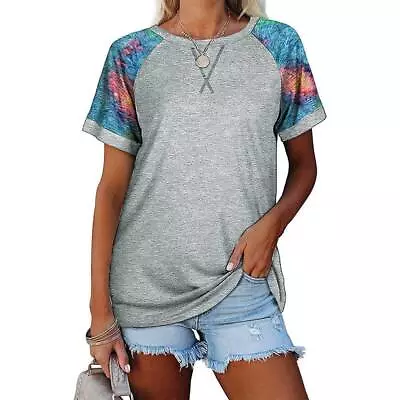 Buy Womens Camo T-Shirt Tops Ladies Summer Short Sleeve Casual Loose Blouse Size 16 • 9.59£