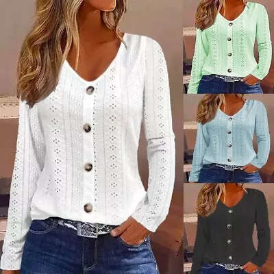Buy Womens Lace Long Sleeve Button T-shirt Ladies Tunic Tops Plus Size 8-22 Blouse • 8.99£