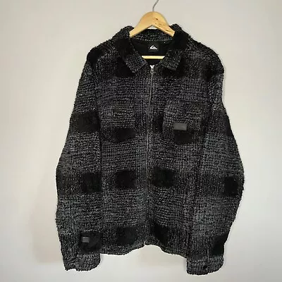 Buy Quicksilver Mens Fleece Flannel Heavy Jacket Full Zip Grey Black Mens Large • 49.99£
