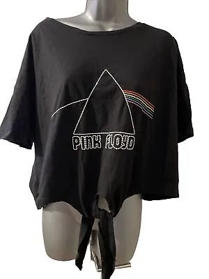Buy Ladies Pink Floyd Size 20 Black Stretchy T-Shirt With Multi Embroidery Pattern • 9.99£
