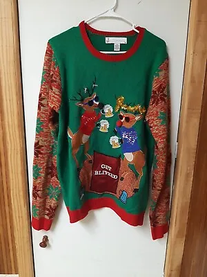 Buy Ugly Christmas Sweater Reindeer Drinking Beer Ladies Large • 10.57£