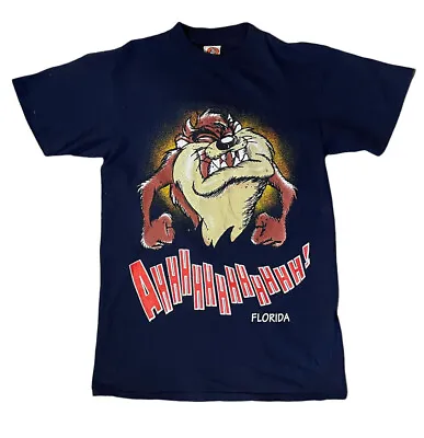 Buy Vintage 1997 Taz Looney Tunes Florida Navy T-Shirt Size Medium Ahhhhhhhh! • 39.99£