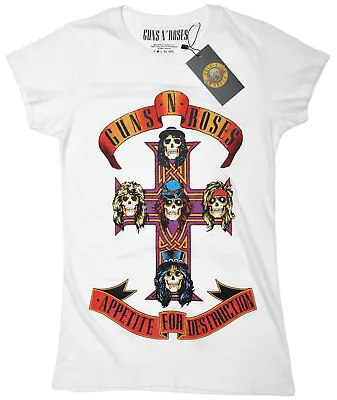 Buy Guns N Roses T Shirt Appetite For Destruction Official Ladies Slim Fit Tee White • 14.85£