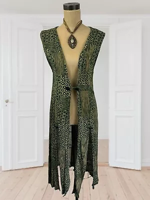 Buy VTG Longline Vest Size M Green Beige Button Front Boho Lagenlook Tribal Artsy • 23.67£