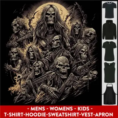 Buy Heavy Metal Skull Rock Band Biker Music Grim Reaper Mens Womens Kids Unisex • 9.99£