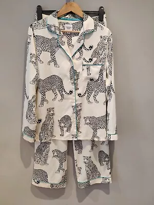 Buy Chelsea Peers Womens Satin Leopard Print Pyjamas Small PJ Set Ivory RRP £48 • 24.90£
