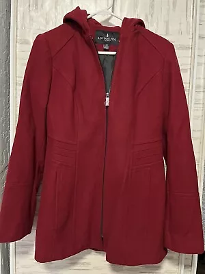 Buy Anne Klein Pea Coat Jacket Wool Blend  Hooded Fully Lined Red Women’s Small • 16.41£