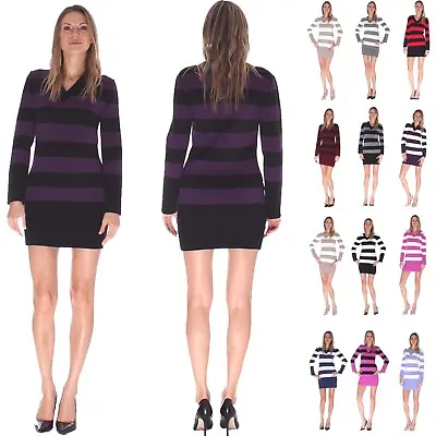 Buy Ladies Knitted Winter Jumper Top Long Sleeve Striped Nautical Plus Size 8-20  • 16.98£