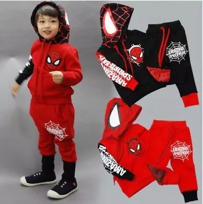 Buy Kids Boys Spiderman Tracksuit Hoodies Sweatshirt Tops Pants Clothes Outfits 9 • 14.14£