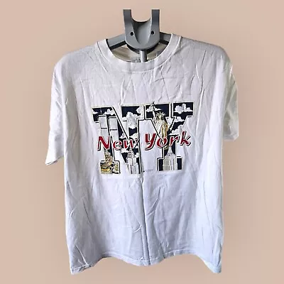 Buy Vintage 90s New York City NYC Short Sleeve T-Shirt XL White Twin Towers • 14.99£