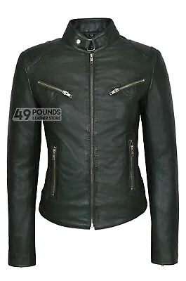 Buy Speed Ladies Real Napa Leather Jacket Retro Fitted Biker Style SR-01 • 44.10£