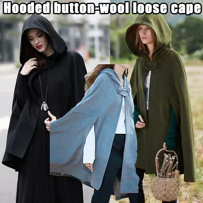 Buy Ladies Button Hoodies Poncho Cape Women Winter Warm Casual Cardigan Cloak Coat. • 22.59£