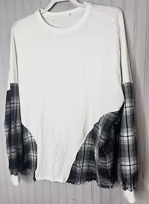 Buy Boutique Womens TSHIRT 3X Generous Black Cotton Plaid & Ivory Pullover Edgy NEW • 14.20£
