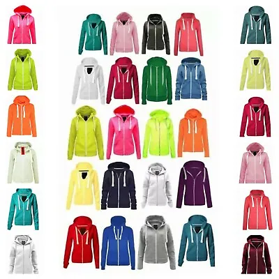 Buy Ladies Plain Zip Up Hoodie Sweatshirt Womens Fleece Jacket Hooded Top UK M - 5XL • 12.95£