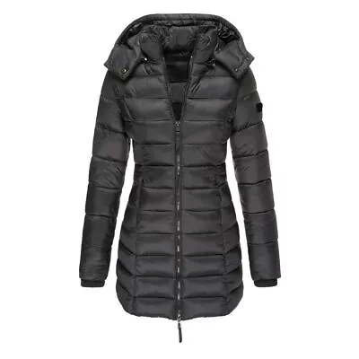 Buy Ladies Winter Long Parka  Coat Quilted Hooded Warm Padded Puffer Jacket Tops UK • 19.99£