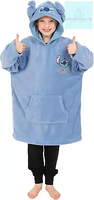 Buy Disney Lilo And Stitch Girls Blue Hoodie, Oversized Fleece Blanket Hoodie • 28.26£