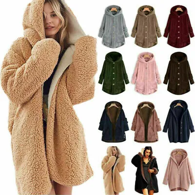 Buy Damen Warm Winter Jacket Hooded Teddy Bear Fleece Coat Hoodie Overcoat Outwear • 13.20£