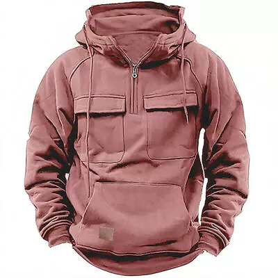 Buy Outdoor Mens Cargo Hoodies Tops Casual Baggy Combat Pocket Hooded Sweatshirt UK • 17.59£