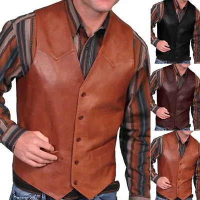 Buy Men's Leather Waistcoat Bikers Motorcycle Coat Jacket Vest Suit Plain Classic • 19.19£