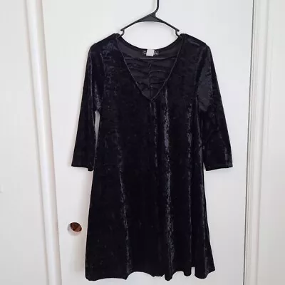 Buy French Atmosphere Vintage Black Witchy Velvet Goth Mini 3/4 Sleeve Dress Size M • 28.35£
