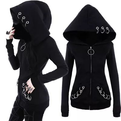 Buy Womens Hoodie Hooded Jacket Coat Gothic Witch Punk Zip Up Sweatshirt Outwear • 22.89£