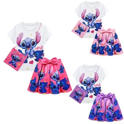 Buy Lilo And Stitch Costume Girls T Shirt Pleated Skirts Outfit Dress Cosplay Dress • 13.99£