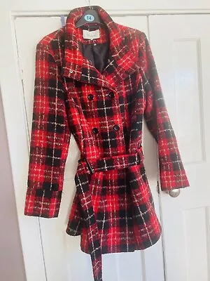 Buy Womans Size 14 Red Tartan Checked Coat Jacket • 18£