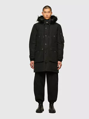 Buy Diesel Jeans W-COLBY Padded Parka With Faux Fur-trimmed Hood Jacket Black • 274.99£