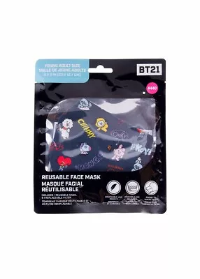 Buy Official BT21 Merch Reusable Young Adult Face Mask BTS Line Friends (Blue)  • 10.39£