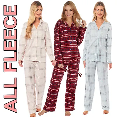 Buy Ladies Womens Fleece Warm Button Front Up  Opening Pyjamas Bottom Pyjama Set Pjs • 14.95£