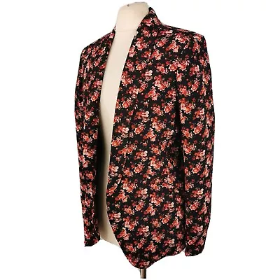 Buy OASIS Ditsy Floral Open Buttonless Jacket Party Casual Size 10 Black Pink Red  • 14.99£