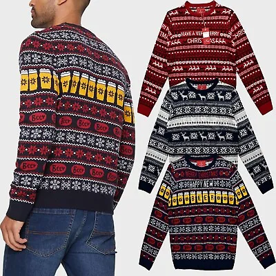Buy Mens Xmas Christmas Jumpers Festive Novelty Knitwear Sweater Reindeer Fairisle • 12.97£