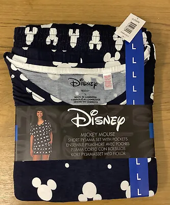 Buy Disney Mickey Mouse Short Pyjama Set With Pockets Size L In Navy • 9.90£