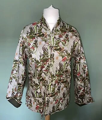 Buy House Of Bruar Quilted Jacket Kantha Floral Green Pockets Reversible Size Large • 32.99£