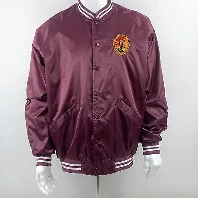 Buy Retro 80s/90s Cardinal Satin Shiny Burgundy Baseball Bomber Jacket Large • 12.64£