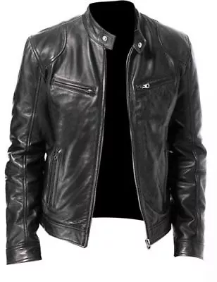 Buy Men's Vintage Cafe Racer Black Brown Genuine Leather Slim Fit Real Biker Jacket • 67.99£