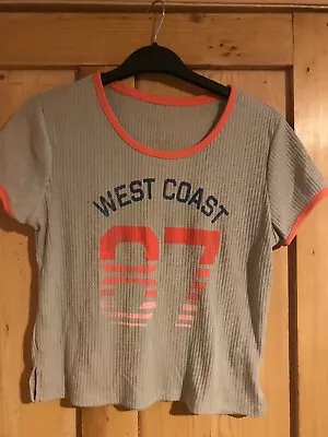 Buy West Coast 87 Blue And Coral Cropped T Shirt Size L - BNWOT • 2£