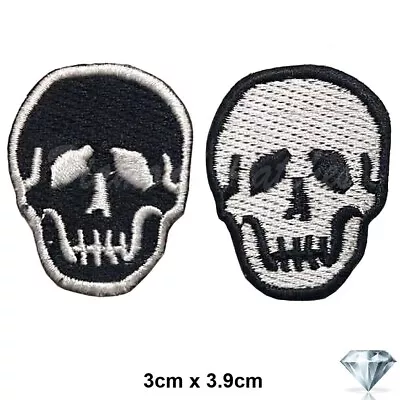 Buy Pair Small Skull Embroidery Patch Iron Sew On Kids Badge Biker Goth  • 2.49£