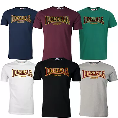Buy Lonsdale Premium CLASSIC Slim-Fit T-Shirt Flock Print Logo 100% Cotton 6 Colours • 34.90£