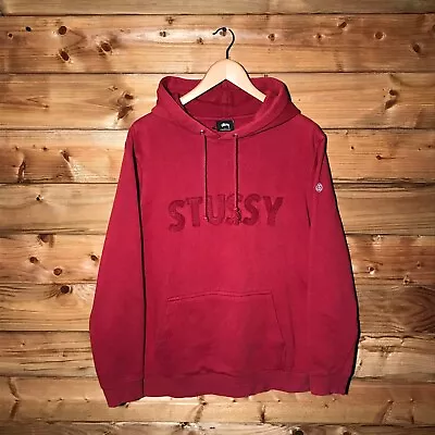 Buy Stussy Tonal Patches Centre Spellout Hooded Sweatshirt Hoodie Burgundy Red Mens • 79.99£
