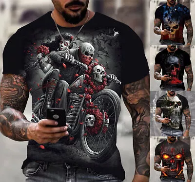 Buy Mens T-Shirt Graphic Print Skull Biker Design Tee Top - Sizes XS-6XL • 25.63£