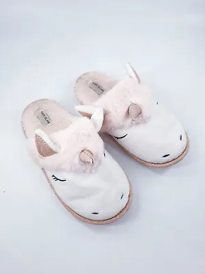 Buy River Island Size 2 Pale Pink Fleece Faux Fur Lined Rose Gold Unicorn Slippers • 7£