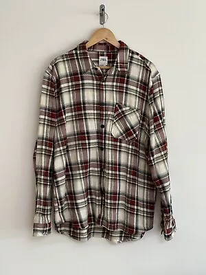 Buy Zara Man Check Overshirt Shacket Shirt Jacket Ivory Red Check XL Relaxed Fit • 26.99£