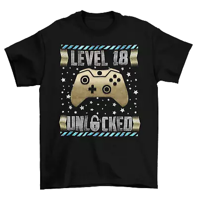 Buy Mens 18th Birthday Gaming T-Shirt Level 18 Unlocked Gamer Gift 18 Years Unisex • 8.99£