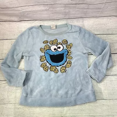 Buy Sesame Street Cookie Monster Pulloover Fleece Sweatshirt Light Blue Size M 8-10 • 13.38£