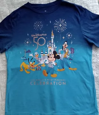 Buy Walt Disney World 50th Anniversary Mickey Blue T-Shirt Adult Large • 7.50£