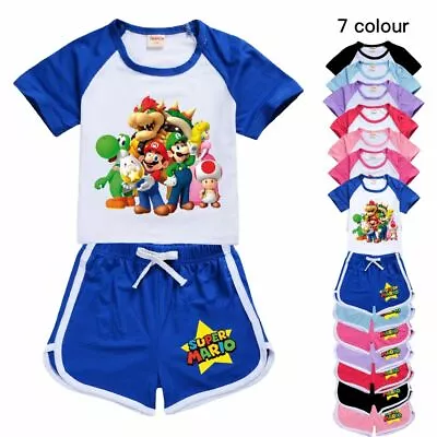 Buy Super Mario Bros Bowser Boys Girls Sport T-shirts Tops+short Pants Birthday Gift • 12.42£