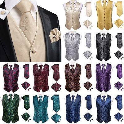 Buy Mens Paisley Waistcoat Casual Wedding Vest Silk Tie Set Casual Formal Jacket  • 14.99£